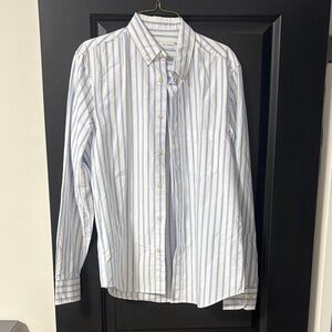 Zara Light Blue and White Striped Button Down Shirt